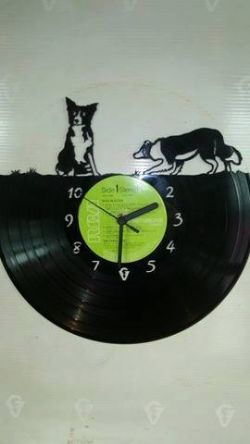 Two Border Collies Vinyl Record Clock