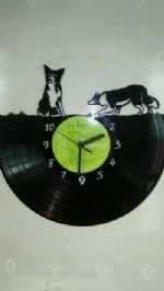 Two Border Collies Vinyl Record Clock