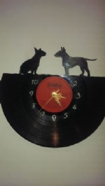 English Bull terrier 2 Dogs Vinyl Record Clock