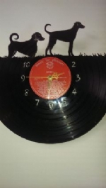 Doberman 2 Dogs Vinyl Record Clock