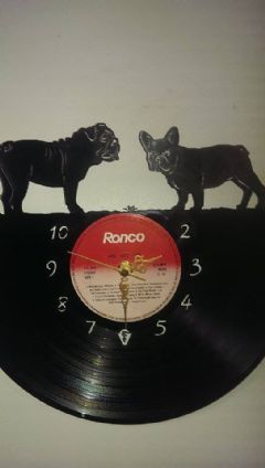 British Bulldog With French Bulldog Vinyl Record Clock