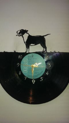 English Bull terrier Dog Pose 3 Vinyl Record Clock