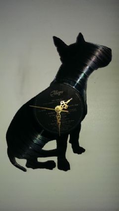 English Bull terrier Dog Sitting Full Vinyl Record Clock