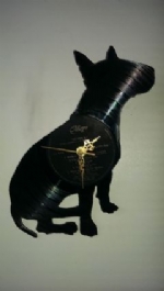 English Bull terrier Dog Sitting Full Vinyl Record Clock