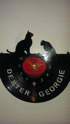 Cat And African Grey Parrot Vinyl Record Clock