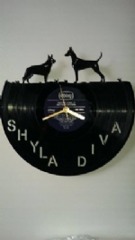 Australian Kelpi And Doberman Dog Vinyl Record Clock