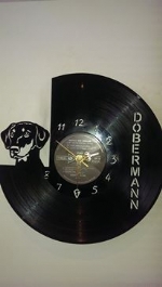 Doberman Dog Portrait Vinyl Record Clock
