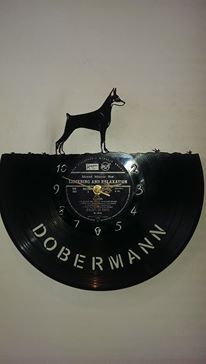 Doberman Dog Vinyl Record Clock