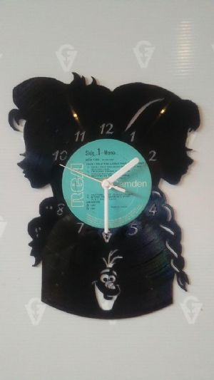 Frozen Elsa Anna Olaf Head Silhouette Vinyl Record Clock