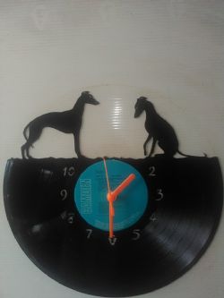 Greyhound 1 Standing 1 Sitting Dog Themed Vinyl Record Clock
