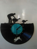 Greyhound Slipping Racing / Hunting Rabbit Vinyl Record Clock