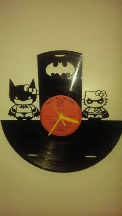 Hello Kitty Batman and Robin Vinyl Record Clock