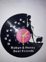 Lady Walking A Pomeranian dog Vinyl Record Clock