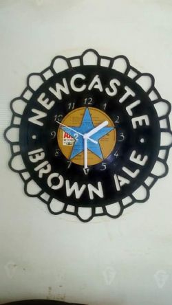 Newcastle Brown Ale Bottle Cap Themed Vinyl Record Clock
