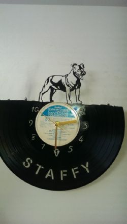 Staffordshire Bull terrier Dog Vinyl Record Clock