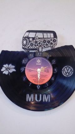 VW Flower Van Custonised Vinyl Record Clock
