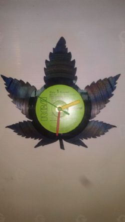 Cannabis Leaf Vinyl Record Clock