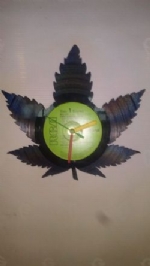 Cannabis Leaf Vinyl Record Clock